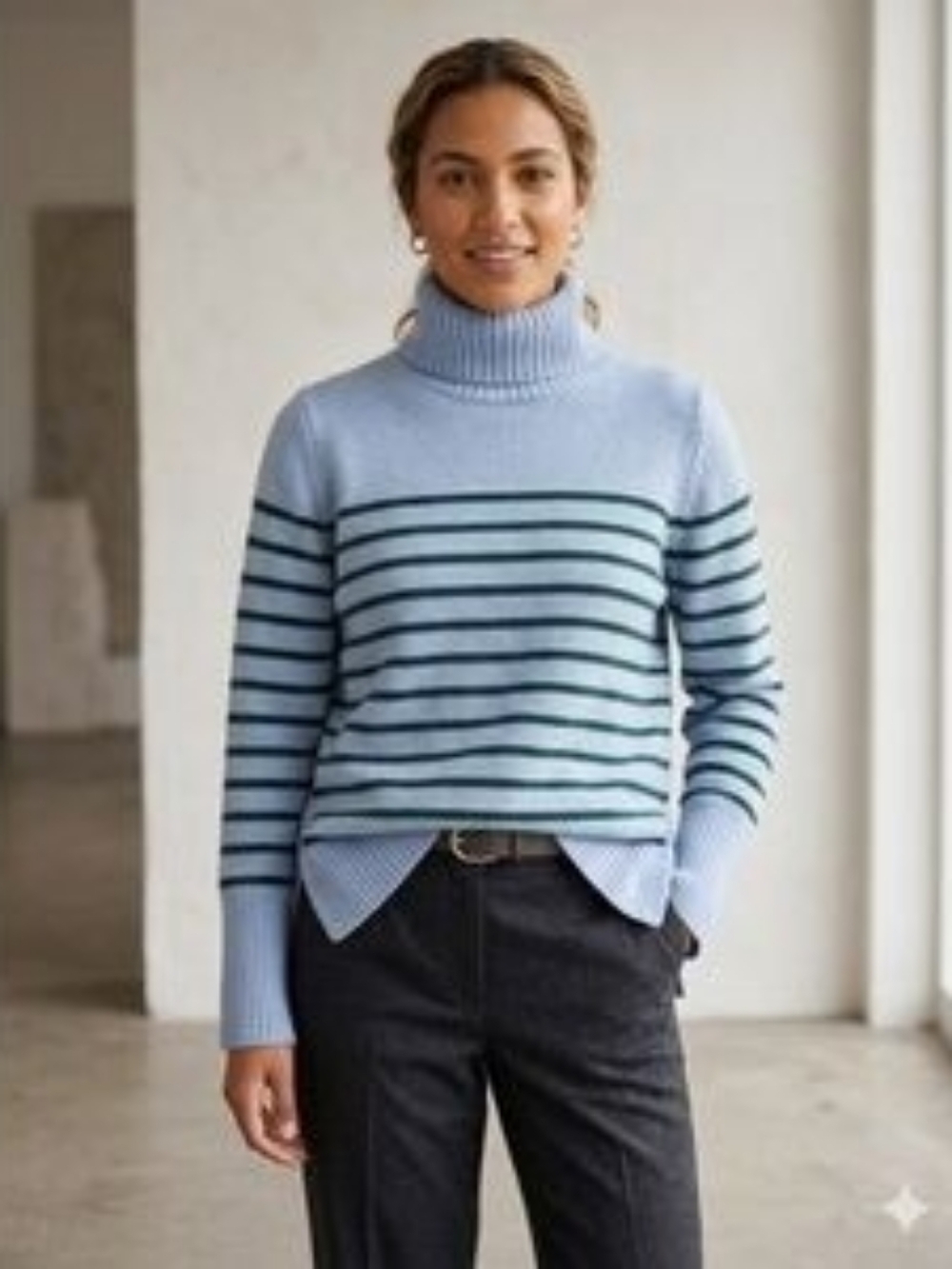 Tuckernuck 100% Wool Greem Striped Turtleneck Sweater Size XS